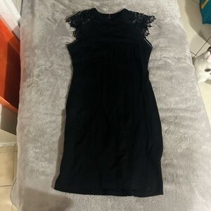 Black Lace Cap-Sleeve Sheath Dress